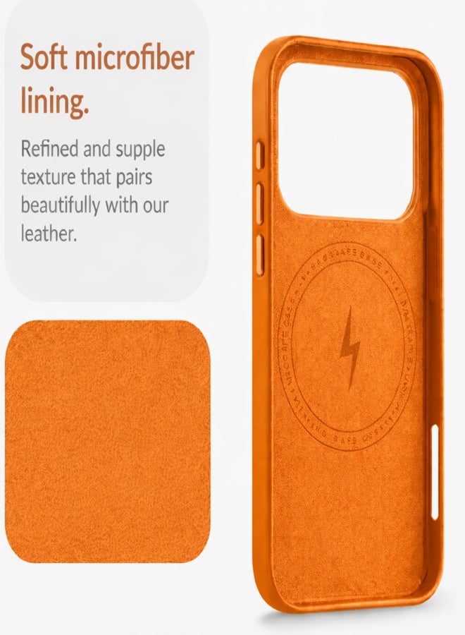 VR CREATIVE Premium Leather MagSafe Compatible Case for iPhone 17 Pro Max - Magnetic Wireless Charging Cover, Shock Absorbent, Raised Camera Protection – Orange - Image 2