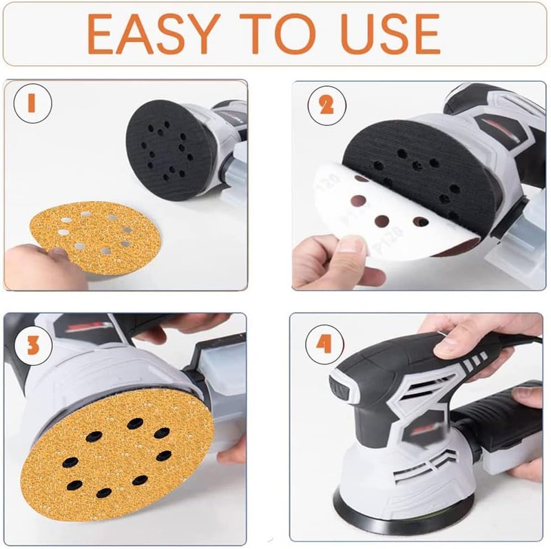 اتول مارت Utoolmart 6 بوصة 17 ثقبًا أقراص سنفرة ذات خطاف وحلقة 120 حبيبة ورق صنفرة أكسيد الألومنيوم لسنفرة المدار العشوائي للخشب والمعادن وتلميع السيارات الرطب والجاف ذهبي 10 قطع - Image 5
