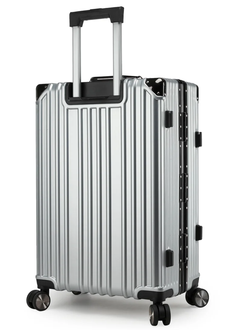 CABINPRO Lightweight Aluminum Frame Fashion Luggage Trolley Polycarbonate Hard Case Large Checked Luggage Suitcase with 4 Quite 360 Degree Double Spinner Wheels CP001 Silver