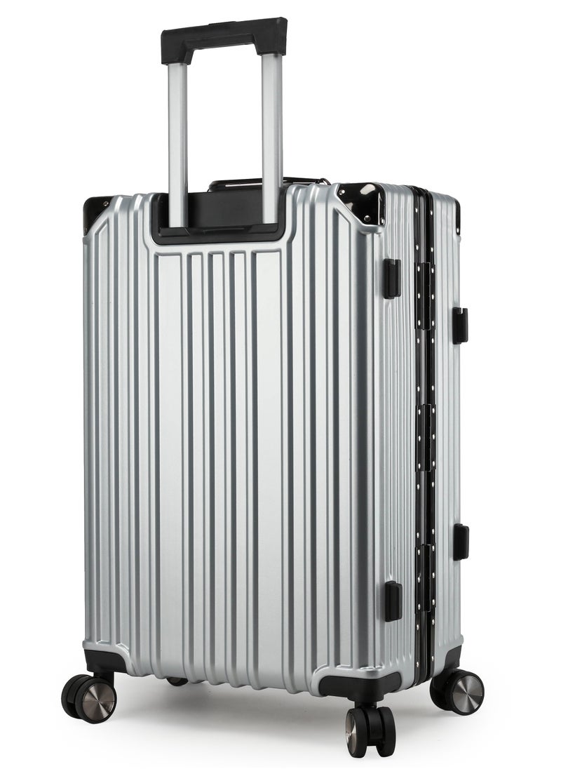 CABINPRO - Lightweight Aluminum Frame Fashion Luggage Trolley Polycarbonate Hard Case Large Checked Luggage Suitcase with 4 Quite 360 Degree Double Spinner Wheels CP001 Silver - Image 1