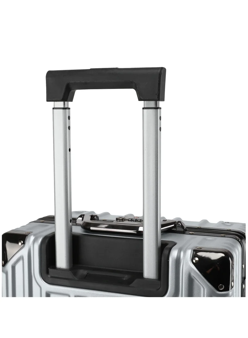 CABINPRO Lightweight Aluminum Frame Fashion Luggage Trolley Polycarbonate Hard Case Large Checked Luggage Suitcase with 4 Quite 360 Degree Double Spinner Wheels CP001 Silver