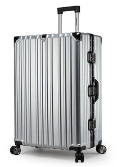 CABINPRO Lightweight Aluminum Frame Fashion Luggage Trolley Polycarbonate Hard Case Large Checked Luggage Suitcase with 4 Quite 360 Degree Double Spinner Wheels CP001 Silver  - Image 1