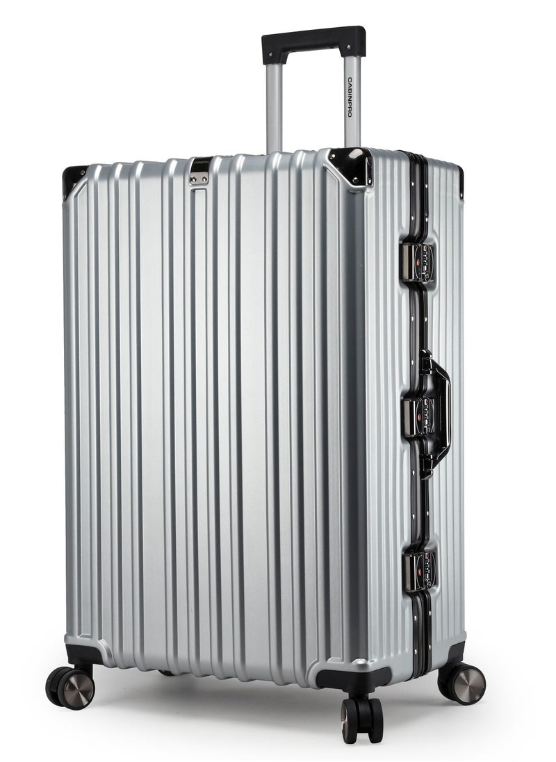 CABINPRO - Lightweight Aluminum Frame Fashion Luggage Trolley Polycarbonate Hard Case Large Checked Luggage Suitcase with 4 Quite 360 Degree Double Spinner Wheels CP001 Silver - Image 1
