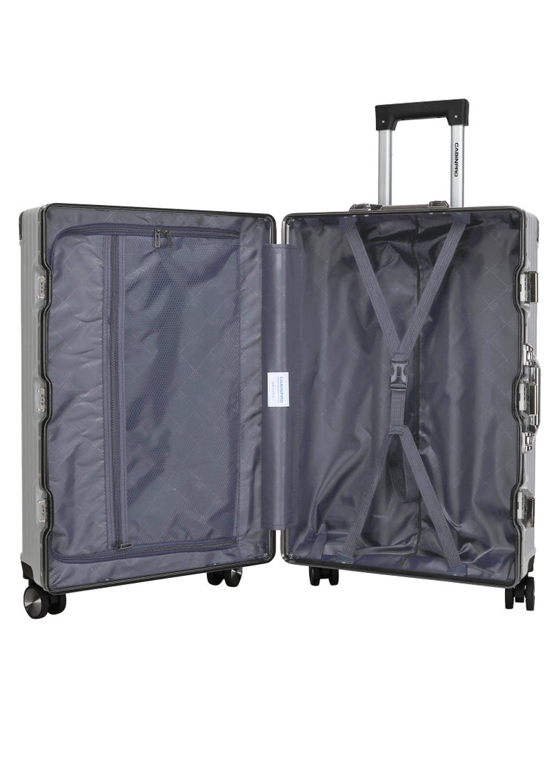CABINPRO - Lightweight Aluminum Frame Fashion Luggage Trolley Polycarbonate Hard Case Large Checked Luggage Suitcase with 4 Quite 360 Degree Double Spinner Wheels CP001 Silver - Image 1