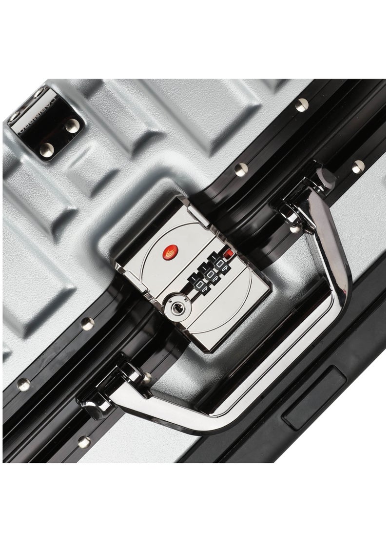 CABINPRO - Lightweight Aluminum Frame Fashion Luggage Trolley Polycarbonate Hard Case Large Checked Luggage Suitcase with 4 Quite 360 Degree Double Spinner Wheels CP001 Silver - Image 1