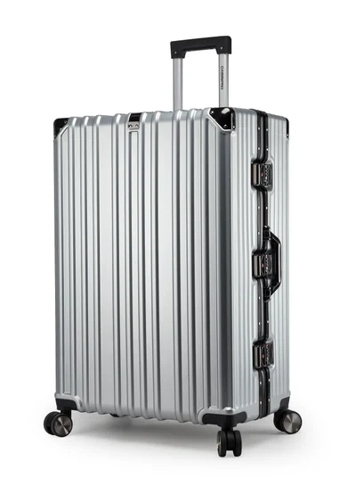 CABINPRO Lightweight Aluminum Frame Fashion Luggage Trolley Polycarbonate Hard Case Large Checked Luggage Suitcase with 4 Quite 360 Degree Double Spinner Wheels CP001 Silver