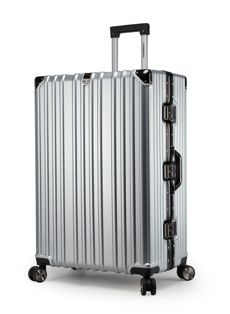 CABINPRO Lightweight Aluminum Frame Fashion Luggage Trolley Polycarbonate Hard Case Large Checked Luggage Suitcase with 4 Quite 360 Degree Double Spinner Wheels CP001 Silver - Image 1