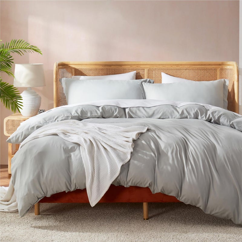 Nestl Light Grey Duvet Cover King Size  Soft Double Brushed King Duvet Cover Set 3 Piece with Button Closure 1 Duvet Cover 104x90 inches and 2 Pillow Shams
