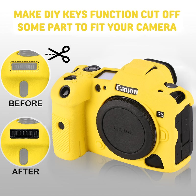 STSEETOP Camera Case for Canon R5 - Silicone Protective DSLR Skin Cover, Detachable Cage, Shockproof, Dustproof (Yellow) - Image 5