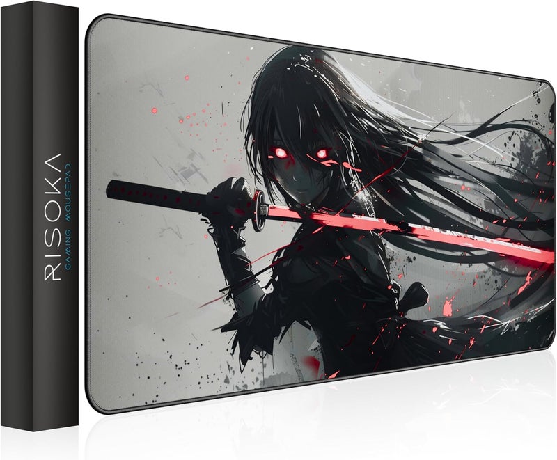 RISOKA XXL Gaming Mousepad 900x400 - Water-resistant & stitched edges - Large anime desk mat for office & setup - Keyboard and mouse pad for gaming PC - Non-slip mousemat - Image 1