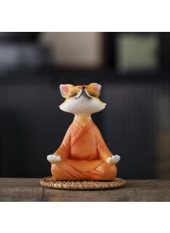 Generic Mini Zen White Fox Succulent Pot Decor Orange clothes sit on fox + rattan mat 