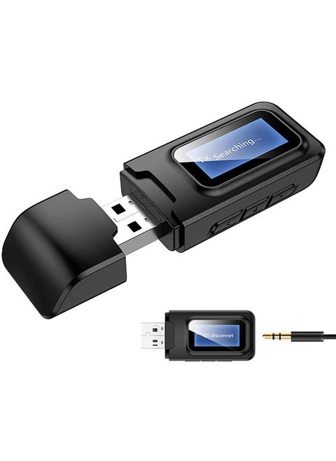 Bluetooth 5.0 Transmitter Receiver,Bluetooth Transmitter for TV, with LCD Display 3-in-1 3.5MM AUX Jack Stereo USB Adapter Wireless Dongle for PC TV Car, Bluetooth tv Transmitter