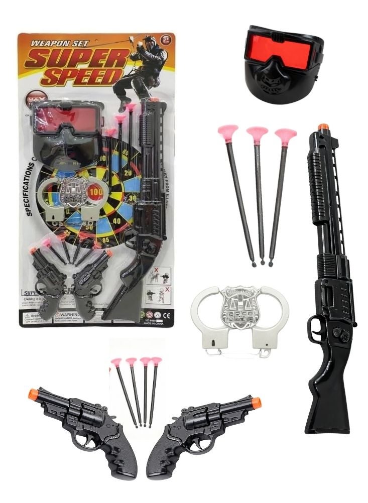 Super Speed Weapon Set for Kids – Toy Guns, Target Board, Darts & Handcuffs