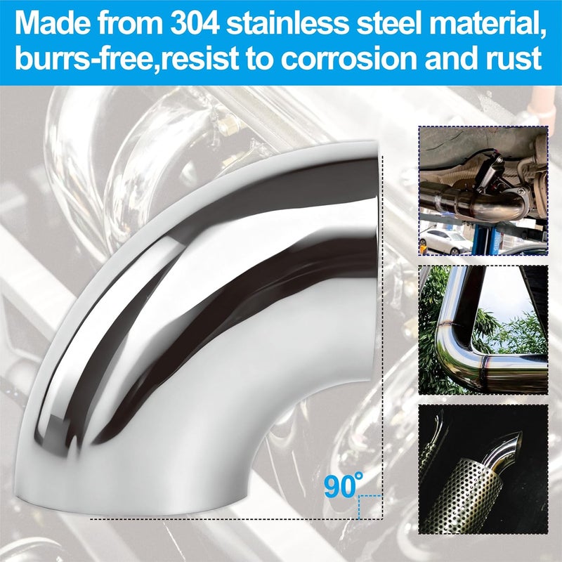 Tellyouwin 4PCS Stainless Steel Elbow 3" 90° Mandrel Bend Exhaust Tubing - Image 3