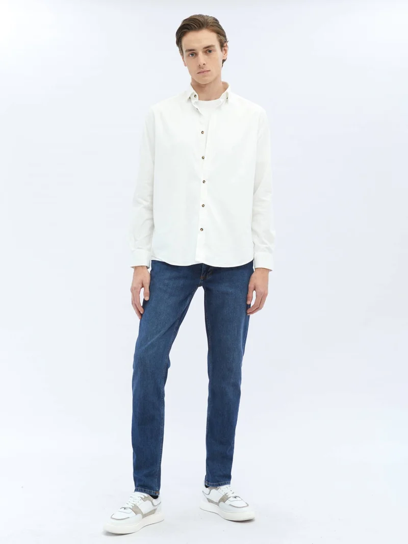 Kip White Corduroy Regular Fit Woven Velvet Casual Cotton Shirt