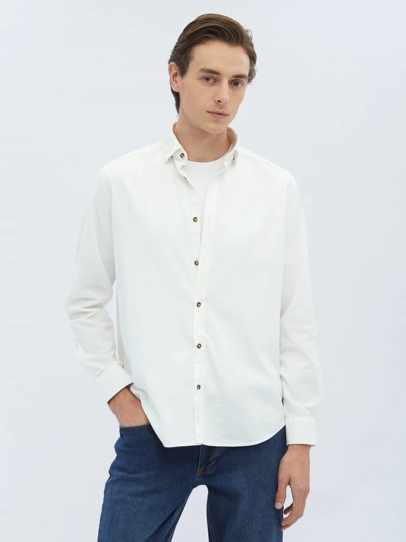 Kip White Corduroy Regular Fit Woven Velvet Casual Cotton Shirt