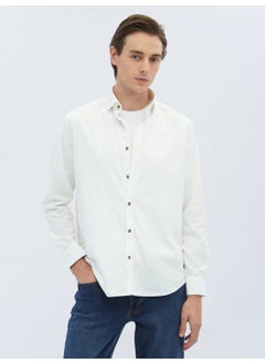 Kip White Corduroy Regular Fit Woven Velvet Casual Cotton Shirt  - Image 1