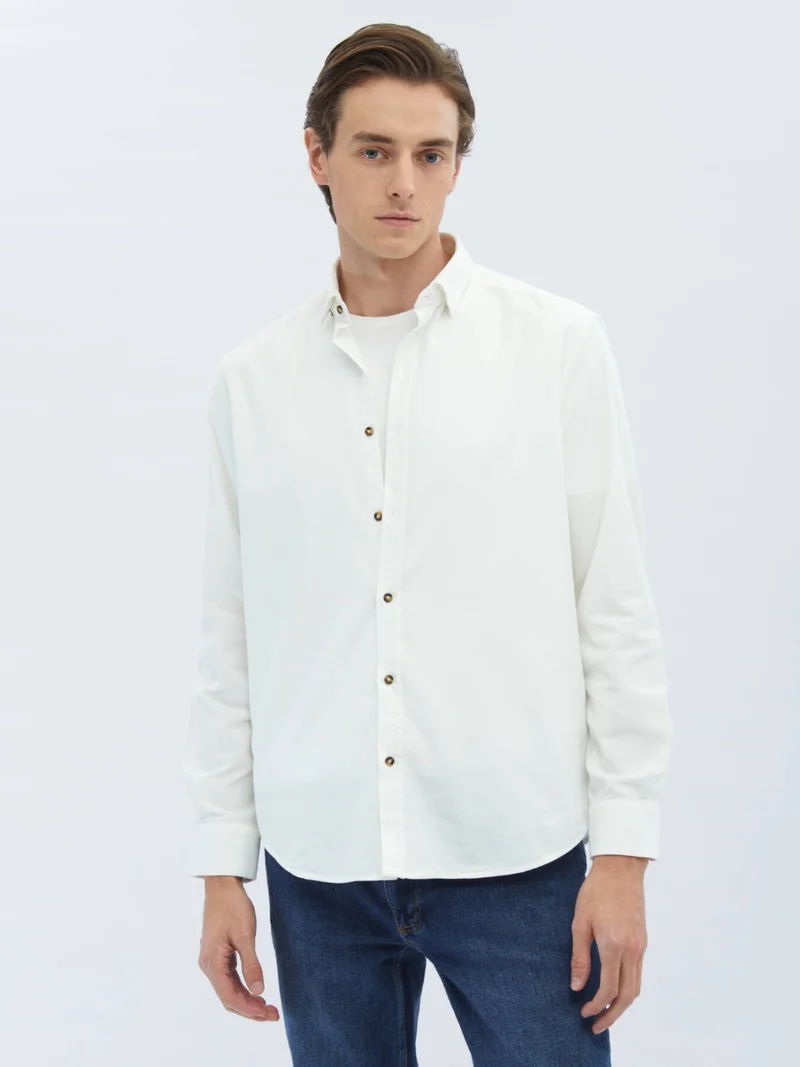 Kip White Corduroy Regular Fit Woven Velvet Casual Cotton Shirt
