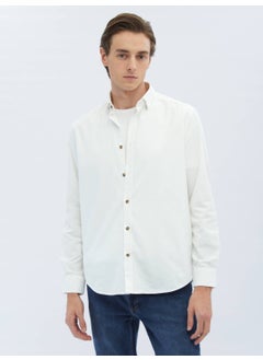 Kip White Corduroy Regular Fit Woven Velvet Casual Cotton Shirt  - Image 4