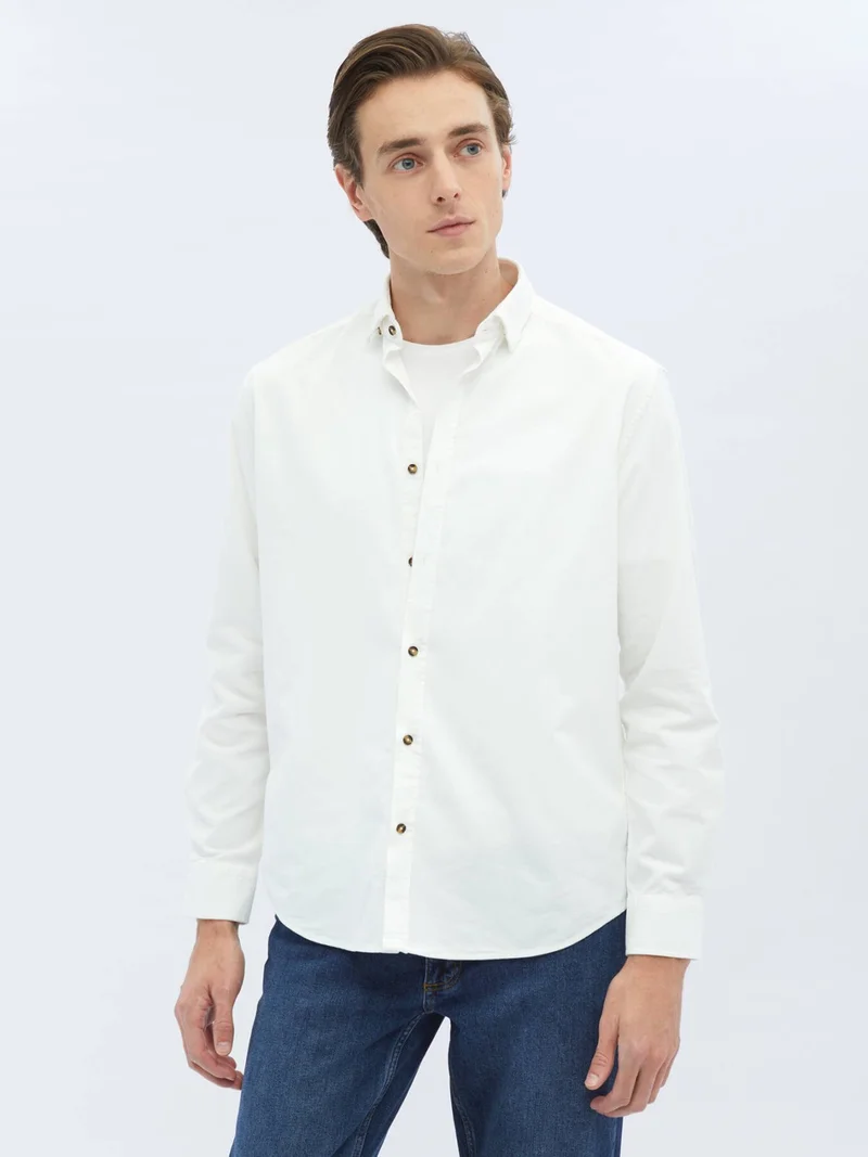 Kip White Corduroy Regular Fit Woven Velvet Casual Cotton Shirt