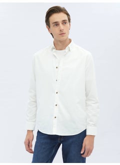 Kip White Corduroy Regular Fit Woven Velvet Casual Cotton Shirt  - Image 3