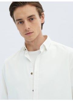 Kip White Corduroy Regular Fit Woven Velvet Casual Cotton Shirt  - Image 5
