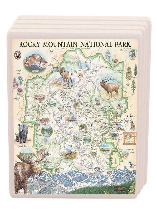 Xplorer Maps Rocky Mountain National Park Ceramic Coasters Set of 4 - Image 1