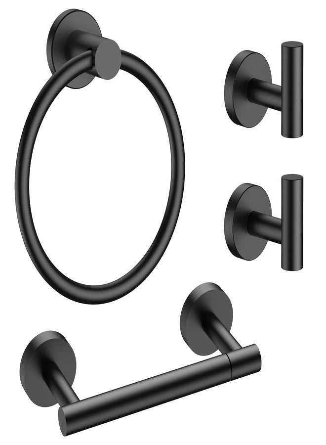 FORIOUS 4 Piece Bathroom Accessories, SUS304 Stainless Steel Double Post Pivoting Toilet Paper Holder, Towel Ring and 2 Towel Hooks, Wall Mounted Bathroom Hardware Set (Matte Black) - Image 1