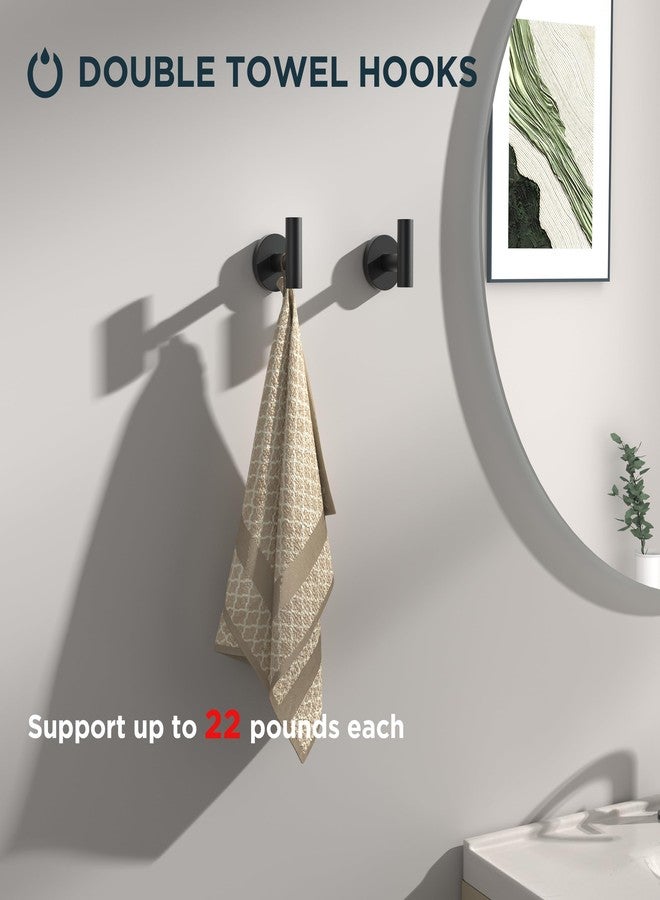 FORIOUS 4 Piece Bathroom Accessories, SUS304 Stainless Steel Double Post Pivoting Toilet Paper Holder, Towel Ring and 2 Towel Hooks, Wall Mounted Bathroom Hardware Set (Matte Black) - Image 4