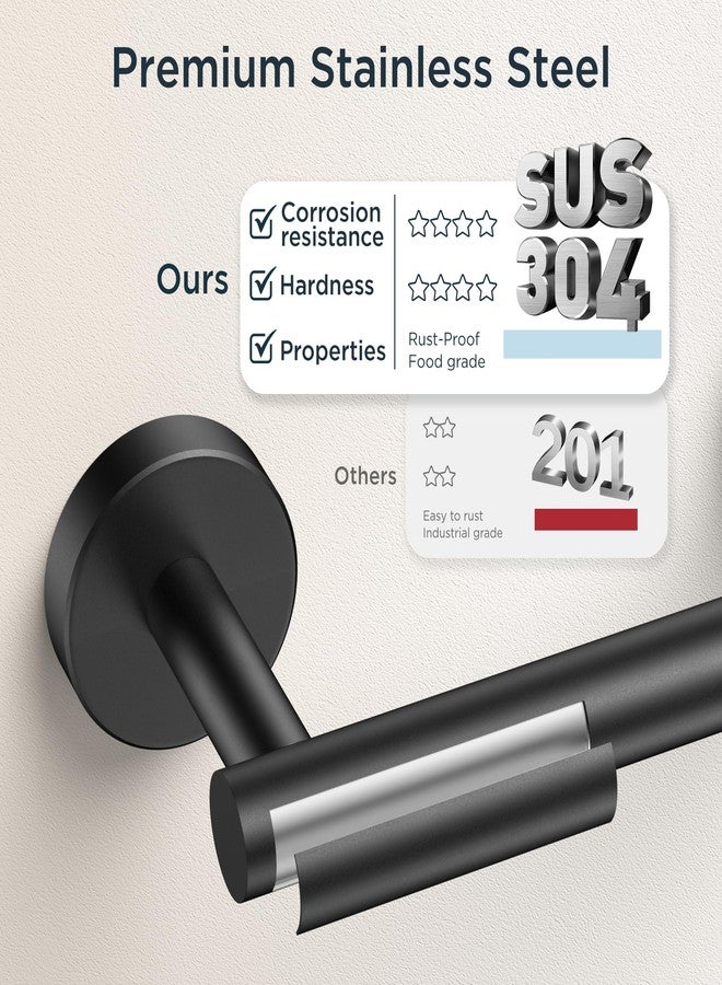 FORIOUS 4 Piece Bathroom Accessories, SUS304 Stainless Steel Double Post Pivoting Toilet Paper Holder, Towel Ring and 2 Towel Hooks, Wall Mounted Bathroom Hardware Set (Matte Black) - Image 5