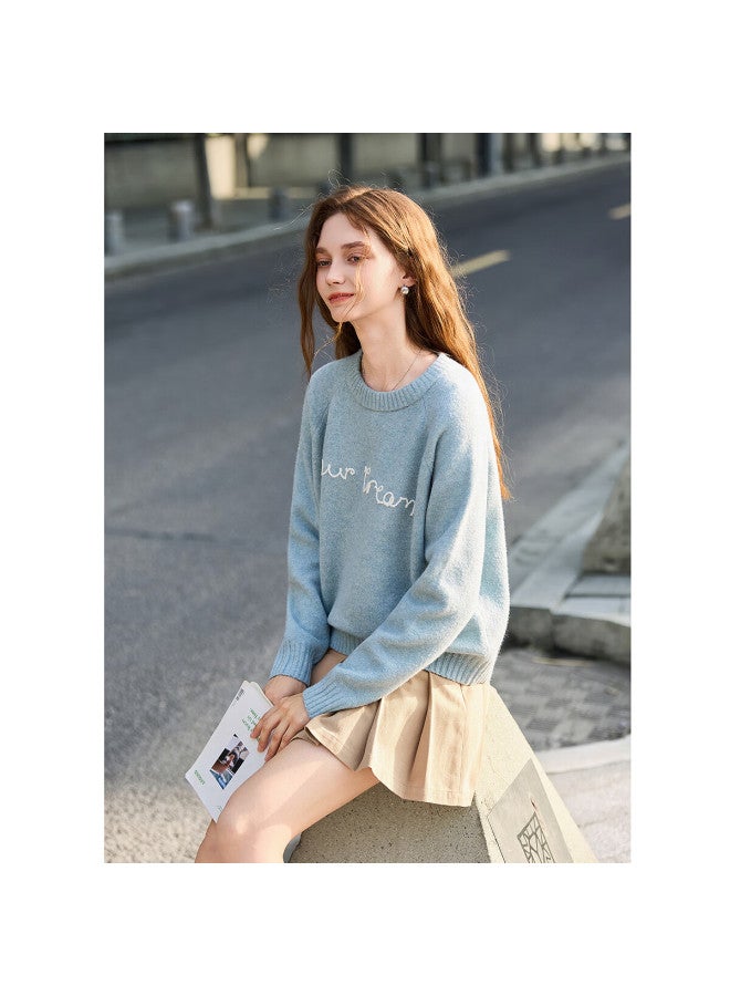 Tonlion  Autumn Winter Women's Letter Embroidered Raglan Sleeve Knit Sweater - Image 1