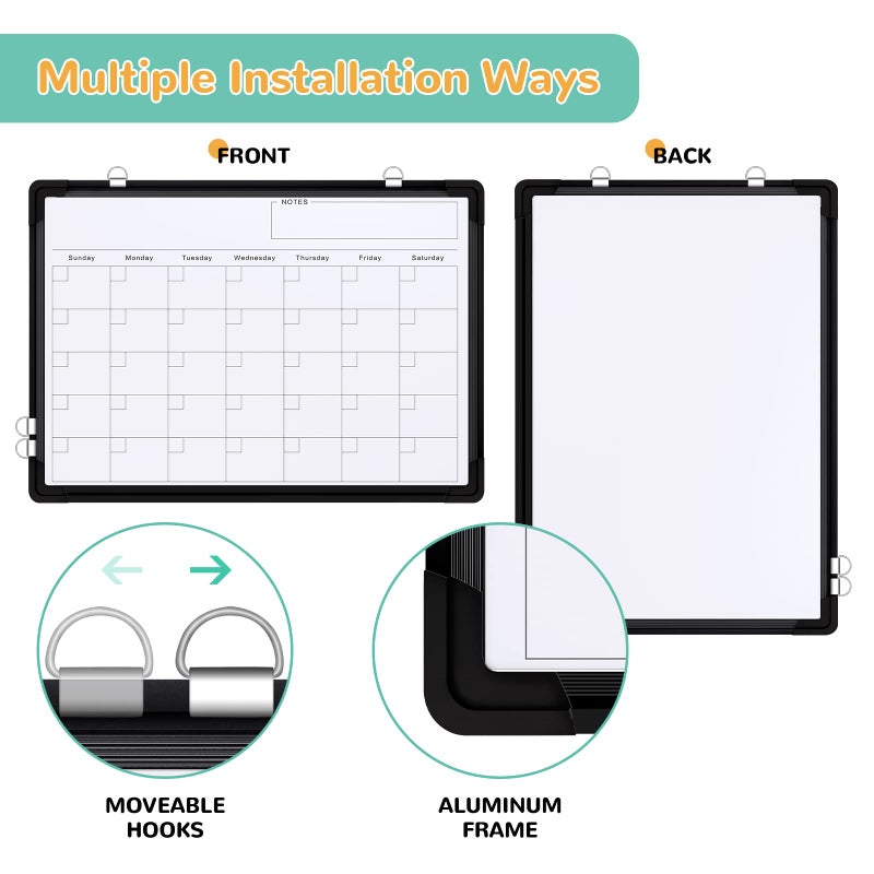 ABERLLS Small Monthly Calendar Dry Erase Whiteboard for Wall, 16in x 12in Magnetic Dry Erase Board, Hanging Double-Sided White Board, Portable Board for Drawing, Kitchen, Planning, Memo, School, Home, Office - Image 3