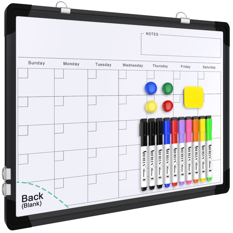 ABERLLS Small Monthly Calendar Dry Erase Whiteboard for Wall, 16in x 12in Magnetic Dry Erase Board, Hanging Double-Sided White Board, Portable Board for Drawing, Kitchen, Planning, Memo, School, Home, Office - Image 1