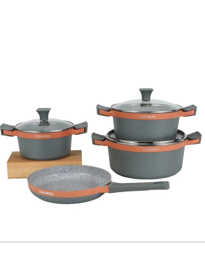 دايو طقم أواني طهي دايو من سلسلة H مكون من 7 قطع من الجرانيت | أواني ومقلاة من الألومنيوم المصبوب | متوافق مع المواقد الحثية، غير سام، أغطية وأدوات زجاجية متضمنة | ضمان لمدة عامين - Image 1