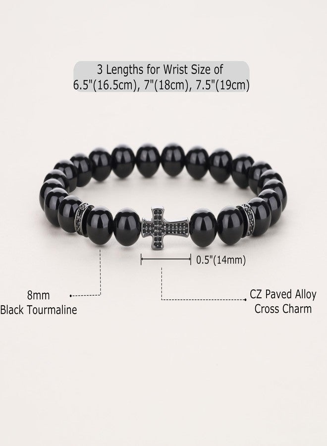 COAI Religious Jewelry Cross Bracelet, Black Tourmaline Bracelet for Men Women M - Image 4