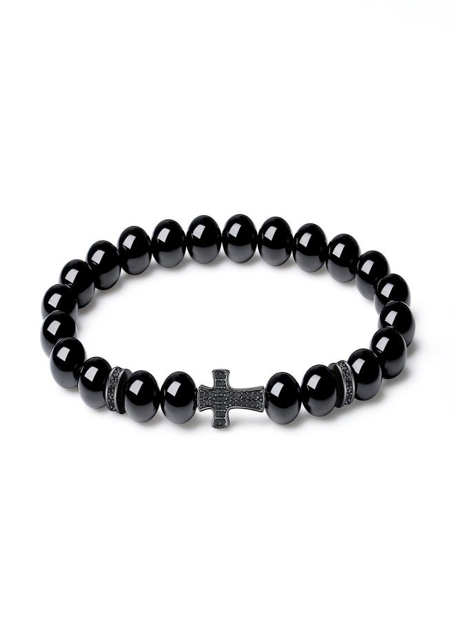 COAI Religious Jewelry Cross Bracelet, Black Tourmaline Bracelet for Men Women M - Image 1