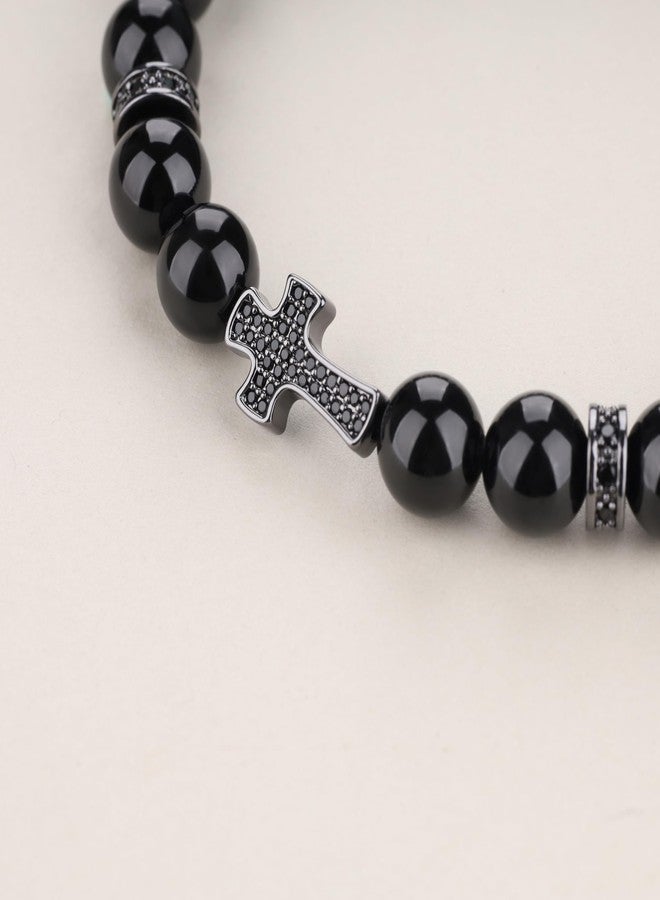 COAI Religious Jewelry Cross Bracelet, Black Tourmaline Bracelet for Men Women M - Image 5