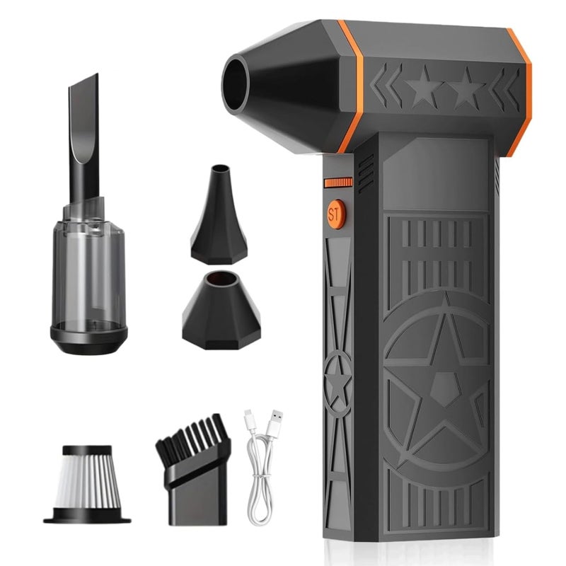Cordless Leaf Blower: 2-In-1 Blower Vacuum With 250,000 RPM Brushless Turbo Fan - Ergonomic One-Handed Design Black Orange For Home DIYers, Tech Enthusiasts And Outdoor/Workshop Cleaning - Image 1