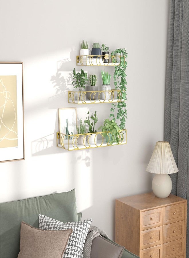 PHAREGE Moon Phase Floating Shelves White Gold, Set of 3 Small Decorative Wall Shelves for Book Plant Storage, Crystal Figurine Collectibles Display Shelf for Bedroom Kid Room - Image 4