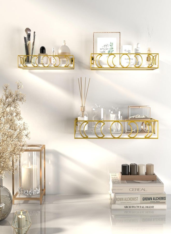 PHAREGE Moon Phase Floating Shelves White Gold, Set of 3 Small Decorative Wall Shelves for Book Plant Storage, Crystal Figurine Collectibles Display Shelf for Bedroom Kid Room - Image 5