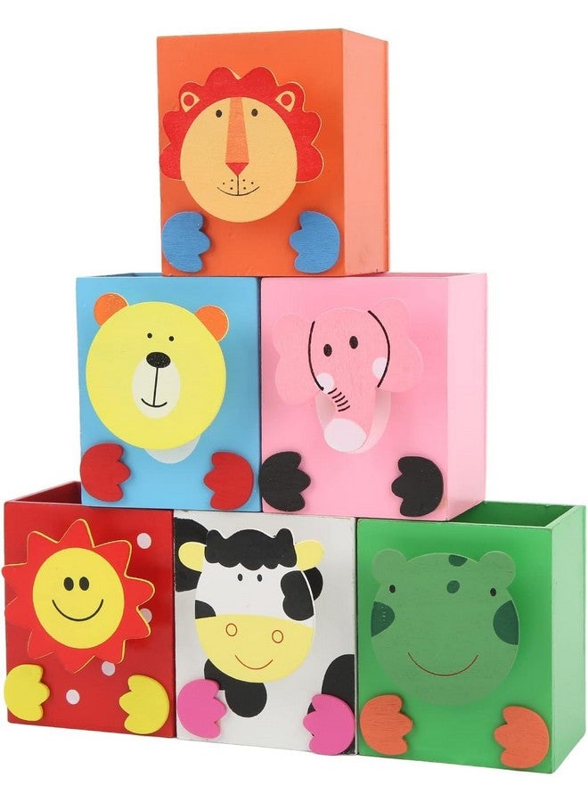 سيلي مي هدايا إرجاع SILLYME لحفلات أعياد الميلاد للأطفال بكميات كبيرة - حامل أقلام خشبي ثابت - حامل موضوع حيوانات للأطفال في المدرسة (6 قطع) - Image 1