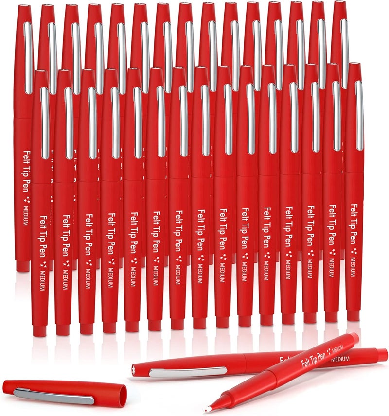 Lelix Felt Tip Pens, 30 Red Pack, 0.7mm Medium Point, Felt Tip Markers Pens for Journaling, Writing, Note Taking, Planner, Perfect for School Office and Art Supplies - Image 1