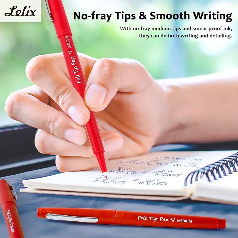 Lelix Felt Tip Pens, 30 Red Pack, 0.7mm Medium Point, Felt Tip Markers Pens for Journaling, Writing, Note Taking, Planner, Perfect for School Office and Art Supplies - Image 4