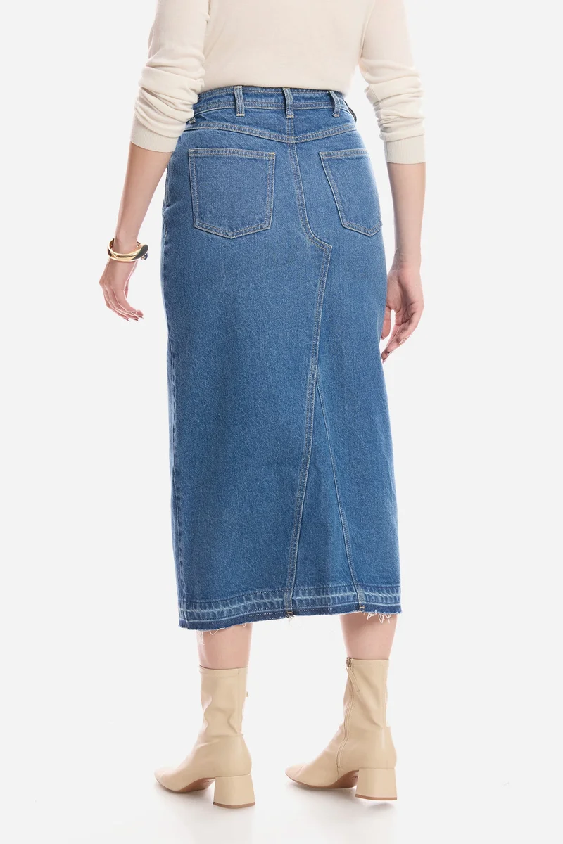 Virgio  Solid Cotton Assymetric Waist Denim Skirt for Women for Women | Best Price UAE