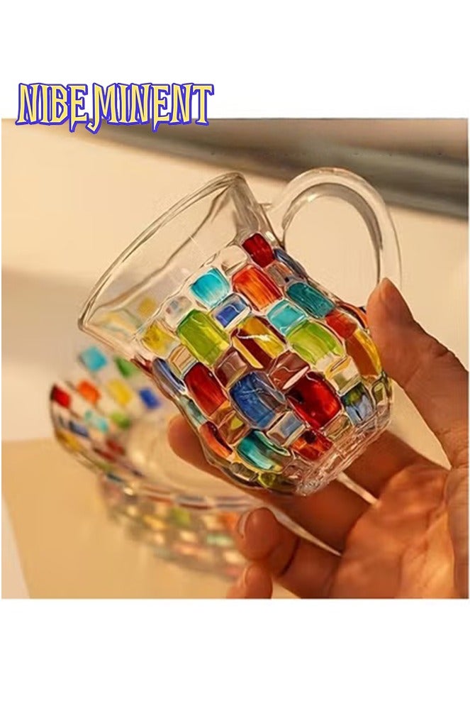 NIBEMINENT طقم أكواب قهوة وشاي زجاجية مزخرفة مع saucer، طراز أوروبي، مثالي للمنزل، المطبخ، تناول الطعام، التخييم، أدوات زجاجية غير مشحونة، مثالي للتجمعات العائلية، للاستخدام في المقاهي - Image 2