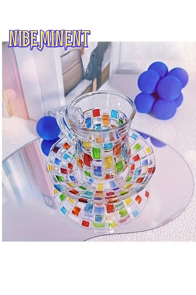 NIBEMINENT طقم أكواب قهوة وشاي زجاجية مزخرفة مع saucer، طراز أوروبي، مثالي للمنزل، المطبخ، تناول الطعام، التخييم، أدوات زجاجية غير مشحونة، مثالي للتجمعات العائلية، للاستخدام في المقاهي - Image 3