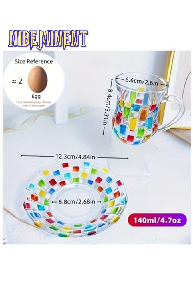 NIBEMINENT طقم أكواب قهوة وشاي زجاجية مزخرفة مع saucer، طراز أوروبي، مثالي للمنزل، المطبخ، تناول الطعام، التخييم، أدوات زجاجية غير مشحونة، مثالي للتجمعات العائلية، للاستخدام في المقاهي - Image 4