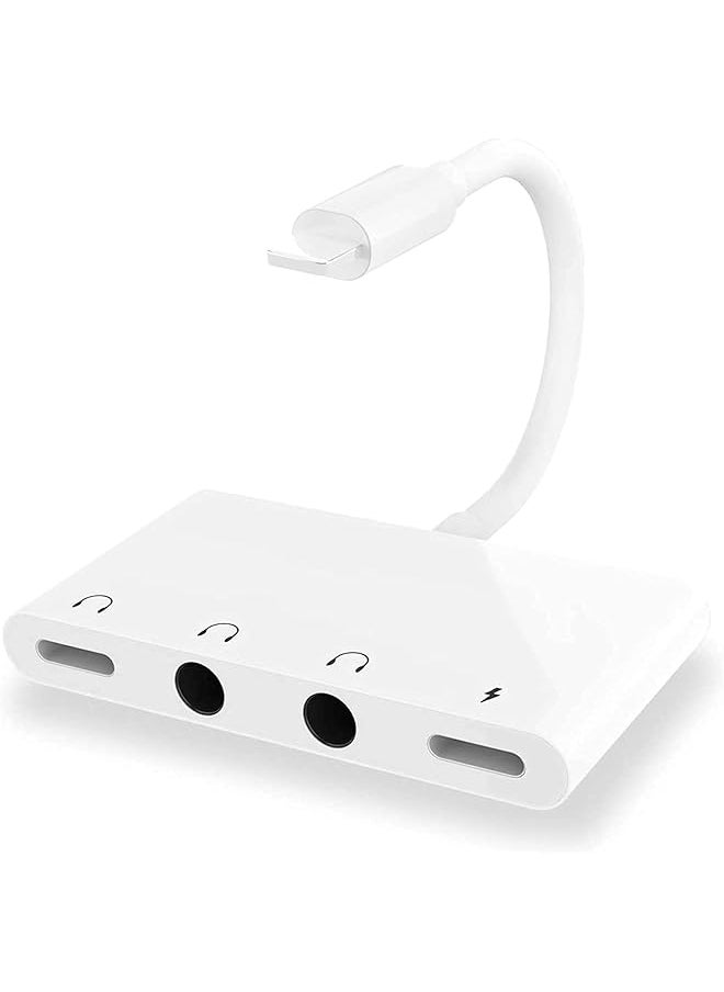 إيروريكس محول مقبس سماعة الرأس لجهاز Iphone Aux Audio موزع سماعة الأذن ثنائي الاتجاه لجهاز Iphone Pad 4 في 1 Lightning إلى 3.5 مم مقبس سماعة الرأس ومنفذ الشاحن  - Image 1