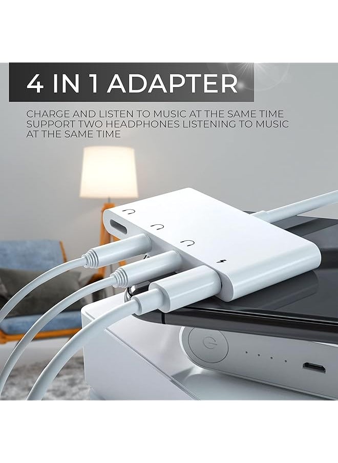 إيروريكس محول مقبس سماعة الرأس لجهاز Iphone Aux Audio موزع سماعة الأذن ثنائي الاتجاه لجهاز Iphone Pad 4 في 1 Lightning إلى 3.5 مم مقبس سماعة الرأس ومنفذ الشاحن  - Image 2