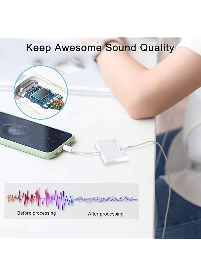 إيروريكس محول مقبس سماعة الرأس لجهاز Iphone Aux Audio موزع سماعة الأذن ثنائي الاتجاه لجهاز Iphone Pad 4 في 1 Lightning إلى 3.5 مم مقبس سماعة الرأس ومنفذ الشاحن  - Image 4